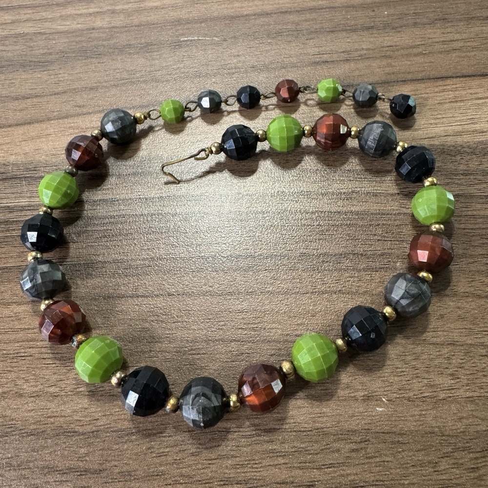 Vintage Multicolor Faceted Beaded Jewel And Gold Tone Choker Necklace 16"